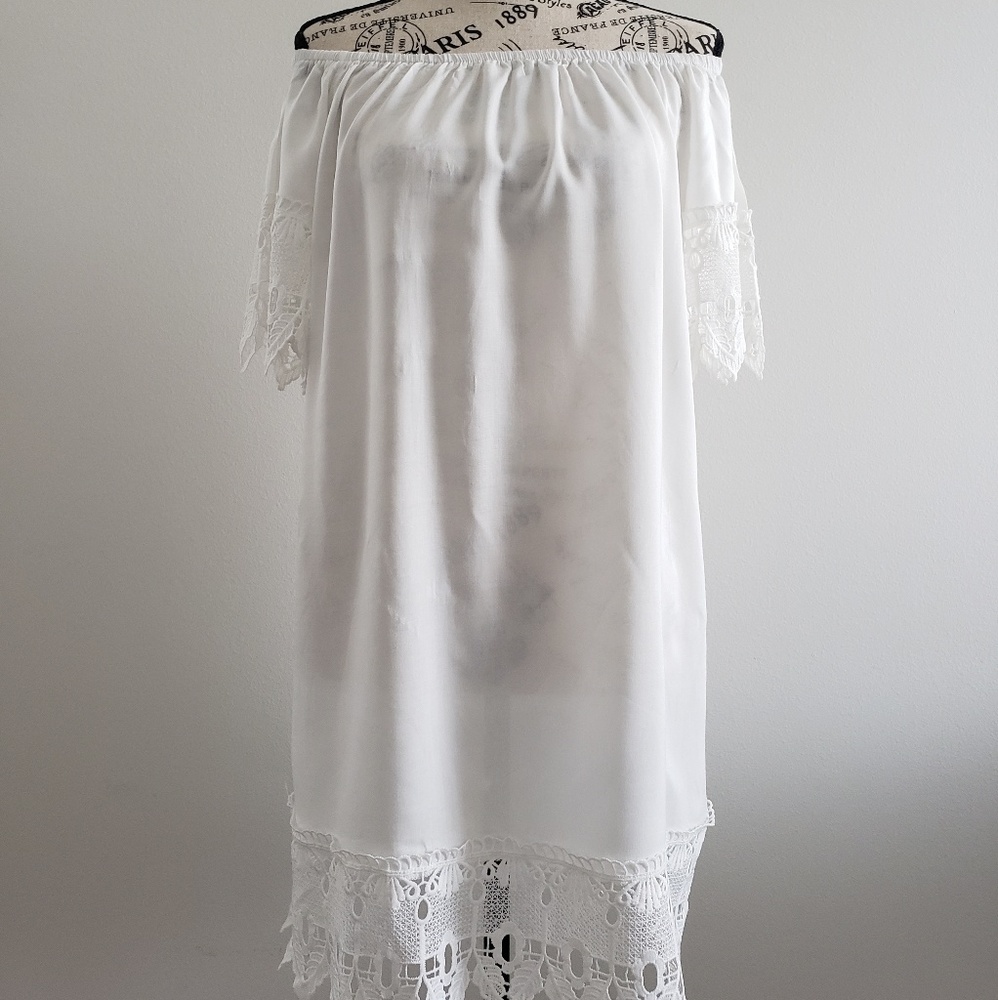 White embroidered off the shoulder dress